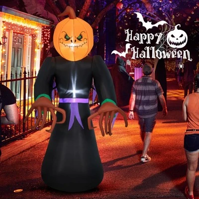 Tangkula 6.5 FT Halloween Inflatable Pumpkin Reaper Giant Blow up Ghost Decoration w/Pumpkin Face Built-in Lights Ground Stakes 3 Tangkula 6.5 FT Halloween Inflatable Pumpkin Reaper Giant Blow up Ghost Decoration w/Pumpkin Face Built-in Lights Ground Stakes - Image 3