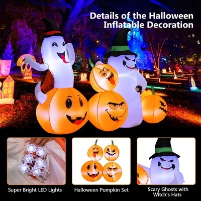 Costway 6 FT Long Halloween Inflatable Decor 4 Pumpkins & Ghosts w/ Built-in LED Lights 2 Costway 6 FT Long Halloween Inflatable Decor 4 Pumpkins & Ghosts w/ Built-in LED Lights - Image 2