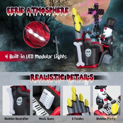 Costway 5.2 FT Halloween Inflatable Skeleton Playing Piano Yard Decoration with LED Lights 8 Costway 5.2 FT Halloween Inflatable Skeleton Playing Piano Yard Decoration with LED Lights - Image 8