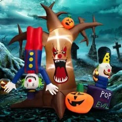 Costway 8 FT Halloween Inflatable Tree Giant Blow-up Spooky Dead Tree with Pop-up Clowns