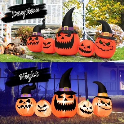 Tangkula Long Inflatable Pumpkin Family Waterproof Halloween Yard Decoration with Built-in LED Lights Indoor & Outdoor Halloween Decor 6 Tangkula Long Inflatable Pumpkin Family Waterproof Halloween Yard Decoration with Built-in LED Lights Indoor & Outdoor Halloween Decor - Image 6