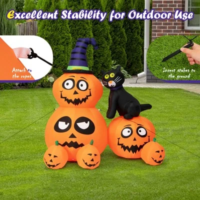 Tangkula 6 FT Inflatable Pumpkin Combo with Wizard's Hat & Cat Blow-up Yard Decoration with Built-in LED Light Powerful Air Blower 9 Tangkula 6 FT Inflatable Pumpkin Combo with Wizard's Hat & Cat Blow-up Yard Decoration with Built-in LED Light Powerful Air Blower - Image 9