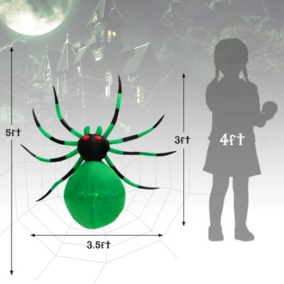 Tangkula Halloween Inflatable Spider with Cobweb Creepy Blow-up Spider with LED Rotating LED Light Green Black Legs Waterproof Halloween Decoration 8 Tangkula Halloween Inflatable Spider with Cobweb Creepy Blow-up Spider with LED Rotating LED Light Green Black Legs Waterproof Halloween Decoration - Image 8