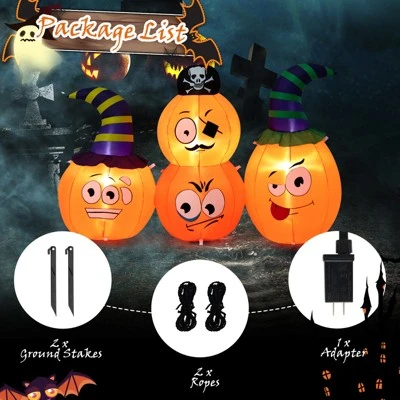Tangkula 5 FT Long Halloween Inflatable Decoration Blow Up Pumpkin Combo w/ Pirate & Witch Hats, Built-in Bright LED Lights Additional Sandbag 5 Tangkula 5 FT Long Halloween Inflatable Decoration Blow Up Pumpkin Combo w/ Pirate & Witch Hats, Built-in Bright LED Lights Additional Sandbag - Image 5