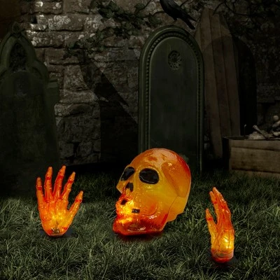 Northlight 8.5" Spooky Town Lighted Orange Skull and Hands Outdoor Halloween Decoration - 4ft Black Wire 1 Northlight 8.5" Spooky Town Lighted Orange Skull and Hands Outdoor Halloween Decoration - 4ft Black Wire