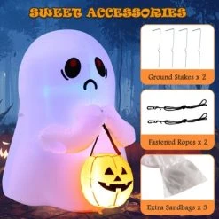 Tangkula 4 FT Halloween Inflatable Decoration, Colorful Inflatable Ghost with Pumpkin Lantern Built-in Flashing LED Lights & Waterproof Air Blower 16 Tangkula 4 FT Halloween Inflatable Decoration, Colorful Inflatable Ghost with Pumpkin Lantern Built-in Flashing LED Lights & Waterproof Air Blower -HYDE & EEK BOUTIQUE Store GUEST 0c5da3c9 4821 4463 ad10 2c8f7ee81276