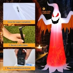 Costway 8 FT Halloween Inflatable White Ghost with Rotatable Flame LED Lights -HYDE & EEK BOUTIQUE Store GUEST 0f370742 8850 42a5 87ae 24b36e30b9ea