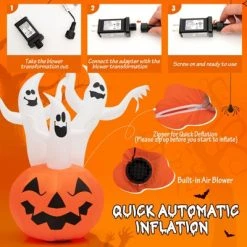 Tangkula 6FT Halloween Inflatable Decorations 3 White Ghosts on Pumpkin Spooky Halloween Blow Up Pumpkin Ghost Decor w/ Build-in LED Lights -HYDE & EEK BOUTIQUE Store GUEST 147af061 bc3e 46df aa90 4c9e975ab31e