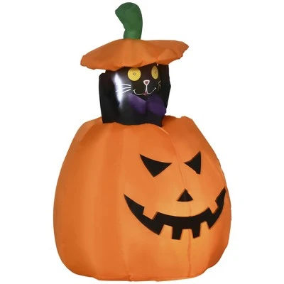 Outsunny 4ft Inflatable Halloween Pumpkin with Lifting Cat, Blow-Up LED Yard Display Indoor Outdoor for Garden, Lawn, Party, Holiday 3 Outsunny 4ft Inflatable Halloween Pumpkin with Lifting Cat, Blow-Up LED Yard Display Indoor Outdoor for Garden, Lawn, Party, Holiday - Image 3