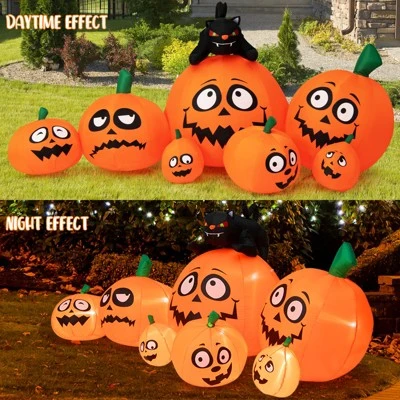 Tangkula 9.5 FT Long Inflatable Pumpkin Combo w/ Black Cat Extra Long Blow-up Pumpkin Halloween Decoration w/ Built-in LED Lights 3 Tangkula 9.5 FT Long Inflatable Pumpkin Combo w/ Black Cat Extra Long Blow-up Pumpkin Halloween Decoration w/ Built-in LED Lights - Image 3
