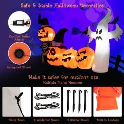 Tangkula 8FT Length Halloween Inflatable Decoration w/Built-in LED & Blower Pumpkin Combo w/ a Ghost Blow Up Yard Decoration Inflates Decor W/ Tethers -HYDE & EEK BOUTIQUE Store GUEST 1b09292d beb8 4830 81e8 4c72aedd32cc