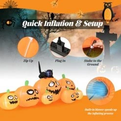 Tangkula 8Ft Long Halloween Inflatable Pumpkin Outdoor Blow Up Deco w/ 7 Pumpkins & 1 Black Cat Built-in Blower 4 Stakes LED Lighted Inflatable Prop -HYDE & EEK BOUTIQUE Store GUEST 1f5760ec ca3d 42d3 993c 2c7b28e768d6