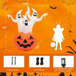 Tangkula 6FT Halloween Inflatable Decorations 3 White Ghosts on Pumpkin Spooky Halloween Blow Up Pumpkin Ghost Decor w/ Build-in LED Lights -HYDE & EEK BOUTIQUE Store GUEST 23d848e7 6053 42da 9f7b 4efce8de9d68