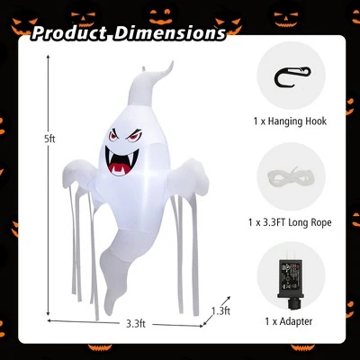 Costway 5 FT Tall Halloween Inflatable Hanging Ghost Blow-up Yard Decoration w/LED Light 9 Costway 5 FT Tall Halloween Inflatable Hanging Ghost Blow-up Yard Decoration w/LED Light - Image 9