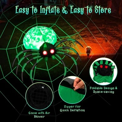 Tangkula Halloween Inflatable Spider with Cobweb Creepy Blow-up Spider with LED Rotating LED Light Green Black Legs Waterproof Halloween Decoration 4 Tangkula Halloween Inflatable Spider with Cobweb Creepy Blow-up Spider with LED Rotating LED Light Green Black Legs Waterproof Halloween Decoration - Image 4