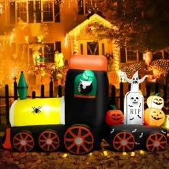 Tangkula 8 FT Long Halloween Inflatable Decoration w/ LEDs Inflatable Train w/ Pumpkins Ghost Skeleton Indoor Outdoor Halloween Decor -HYDE & EEK BOUTIQUE Store GUEST 2bc9c5fd d69a 4196 96ab 57fa9ad888a6