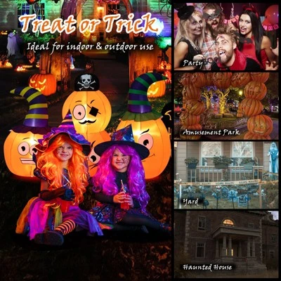 Tangkula 5 FT Long Halloween Inflatable Decoration Blow Up Pumpkin Combo w/ Pirate & Witch Hats, Built-in Bright LED Lights Additional Sandbag 4 Tangkula 5 FT Long Halloween Inflatable Decoration Blow Up Pumpkin Combo w/ Pirate & Witch Hats, Built-in Bright LED Lights Additional Sandbag - Image 4