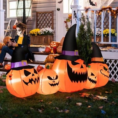 Tangkula Long Inflatable Pumpkin Family Waterproof Halloween Yard Decoration with Built-in LED Lights Indoor & Outdoor Halloween Decor 4 Tangkula Long Inflatable Pumpkin Family Waterproof Halloween Yard Decoration with Built-in LED Lights Indoor & Outdoor Halloween Decor - Image 4