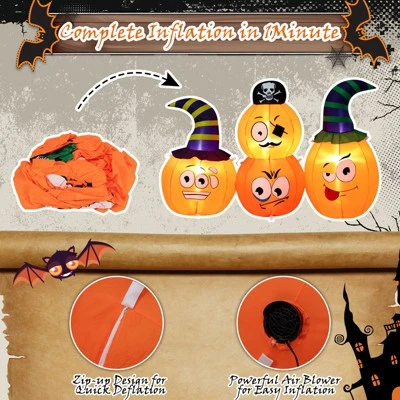Tangkula 5 FT Long Halloween Inflatable Decoration Blow Up Pumpkin Combo w/ Pirate & Witch Hats, Built-in Bright LED Lights Additional Sandbag 9 Tangkula 5 FT Long Halloween Inflatable Decoration Blow Up Pumpkin Combo w/ Pirate & Witch Hats, Built-in Bright LED Lights Additional Sandbag - Image 9
