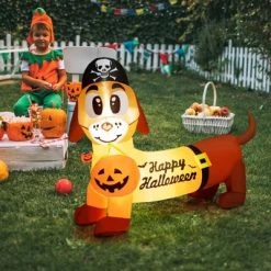 Tangkula 5.5 FT Long Halloween Inflatable Decoration Blow Up Dachshund Wiener Dog w/ Pirate Hat & Pumpkin Built-in LED Lights -HYDE & EEK BOUTIQUE Store GUEST 370b1fb1 6470 444c 8958 d8a401fcbb9d