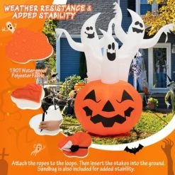Tangkula 6FT Halloween Inflatable Decorations 3 White Ghosts on Pumpkin Spooky Halloween Blow Up Pumpkin Ghost Decor w/ Build-in LED Lights -HYDE & EEK BOUTIQUE Store GUEST 3bd749c3 5c46 4ab7 9b15 17131f119b5c