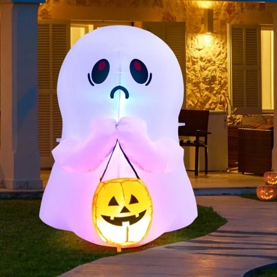 Tangkula 4 FT Halloween Inflatable Decoration, Colorful Inflatable Ghost with Pumpkin Lantern Built-in Flashing LED Lights & Waterproof Air Blower 2 Tangkula 4 FT Halloween Inflatable Decoration, Colorful Inflatable Ghost with Pumpkin Lantern Built-in Flashing LED Lights & Waterproof Air Blower - Image 2