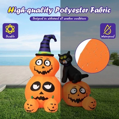 Tangkula 6 FT Inflatable Pumpkin Combo with Wizard's Hat & Cat Blow-up Yard Decoration with Built-in LED Light Powerful Air Blower 5 Tangkula 6 FT Inflatable Pumpkin Combo with Wizard's Hat & Cat Blow-up Yard Decoration with Built-in LED Light Powerful Air Blower - Image 5