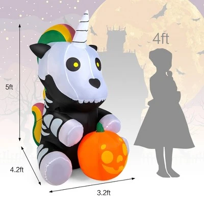 Costway 5ft Inflatable Halloween Unicorn Skeleton Holding Pumpkin for Yard w/LED Lights 3 Costway 5ft Inflatable Halloween Unicorn Skeleton Holding Pumpkin for Yard w/LED Lights - Image 3