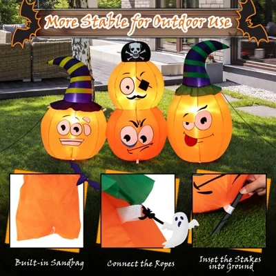 Tangkula 5 FT Long Halloween Inflatable Decoration Blow Up Pumpkin Combo w/ Pirate & Witch Hats, Built-in Bright LED Lights Additional Sandbag 6 Tangkula 5 FT Long Halloween Inflatable Decoration Blow Up Pumpkin Combo w/ Pirate & Witch Hats, Built-in Bright LED Lights Additional Sandbag - Image 6