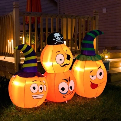 Tangkula 5 FT Long Halloween Inflatable Decoration Blow Up Pumpkin Combo w/ Pirate & Witch Hats, Built-in Bright LED Lights Additional Sandbag 2 Tangkula 5 FT Long Halloween Inflatable Decoration Blow Up Pumpkin Combo w/ Pirate & Witch Hats, Built-in Bright LED Lights Additional Sandbag - Image 2