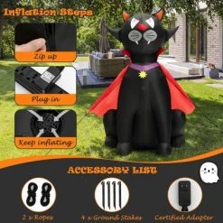 Costway 4.7 FT Halloween Inflatable Vampire Black Cat with Red Cloak Blow-up Decoration -HYDE & EEK BOUTIQUE Store GUEST 4a542287 5ab1 4465 a7c3 51a67c1d906f