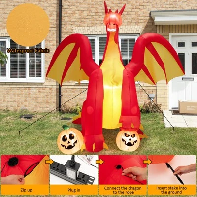 Tangkula 9FT Giant Inflatable Dragon Halloween Inflatable Dragon Decoration w/ 2 Pumpkins Wings Built-in LED Lights & Powerful Blower 9 Tangkula 9FT Giant Inflatable Dragon Halloween Inflatable Dragon Decoration w/ 2 Pumpkins Wings Built-in LED Lights & Powerful Blower - Image 9