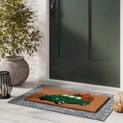 Hyde & EEK! Boutique 1'6"x2'6" Truck with Pumpkins Coir Halloween Doormat Green - Hyde & EEK! Boutique™