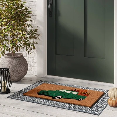 Hyde & EEK! Boutique 1'6"x2'6" Truck with Pumpkins Coir Halloween Doormat Green - Hyde & EEK! Boutique™ 1 Hyde & EEK! Boutique 1'6"x2'6" Truck with Pumpkins Coir Halloween Doormat Green - Hyde & EEK! Boutique™
