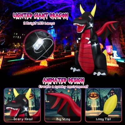 Tangkula 8 FT Tall Halloween Inflatable Dragon Indoor Outdoor Blow up Decoration w/Wing Tail, Bright Internal Lights Giant Animated Dragon 2 Tangkula 8 FT Tall Halloween Inflatable Dragon Indoor Outdoor Blow up Decoration w/Wing Tail, Bright Internal Lights Giant Animated Dragon - Image 2