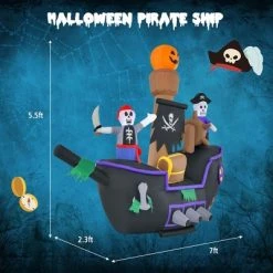 Costway 7FT Long Halloween Inflatable Pirate Ship Blow-up Skeleton Pirate Decoration with Bright LED Lights and Waterproof Blower & Water Bags -HYDE & EEK BOUTIQUE Store GUEST 4eff36fc e00c 4d0f a31d 9be0756a48ca