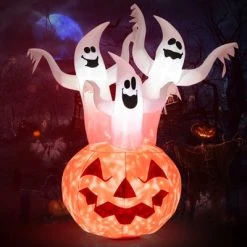 Tangkula 6FT Halloween Inflatable Decorations 3 White Ghosts on Pumpkin Spooky Halloween Blow Up Pumpkin Ghost Decor w/ Build-in LED Lights -HYDE & EEK BOUTIQUE Store GUEST 5b209837 b7fc 40d0 8fa0 f6d92c96de38