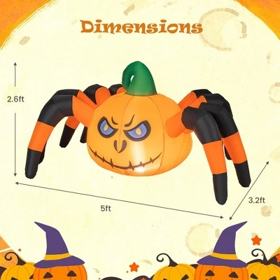 Costway 5 FT Long Halloween Inflatable Pumpkin Spider Blow-up Decoration with LED Light 2 Costway 5 FT Long Halloween Inflatable Pumpkin Spider Blow-up Decoration with LED Light - Image 2