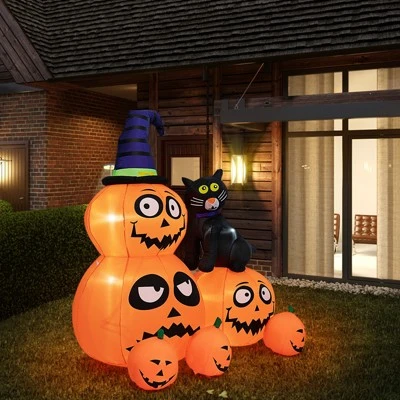Tangkula 6 FT Inflatable Pumpkin Combo with Wizard's Hat & Cat Blow-up Yard Decoration with Built-in LED Light Powerful Air Blower 2 Tangkula 6 FT Inflatable Pumpkin Combo with Wizard's Hat & Cat Blow-up Yard Decoration with Built-in LED Light Powerful Air Blower - Image 2