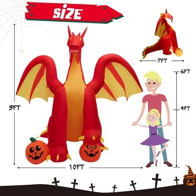 Costway 10 FT Inflatable Giant Animated Fire Dragon Outdoor Halloween Decor w/Lights 6 Costway 10 FT Inflatable Giant Animated Fire Dragon Outdoor Halloween Decor w/Lights - Image 6
