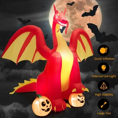 Tangkula 9FT Giant Inflatable Dragon Halloween Inflatable Dragon Decoration w/ 2 Pumpkins Wings Built-in LED Lights & Powerful Blower 3 Tangkula 9FT Giant Inflatable Dragon Halloween Inflatable Dragon Decoration w/ 2 Pumpkins Wings Built-in LED Lights & Powerful Blower - Image 3