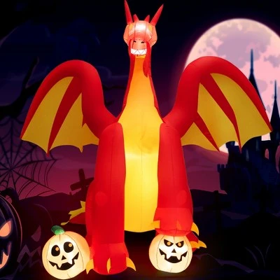Costway 10 FT Inflatable Giant Animated Fire Dragon Outdoor Halloween Decor w/Lights 4 Costway 10 FT Inflatable Giant Animated Fire Dragon Outdoor Halloween Decor w/Lights - Image 4