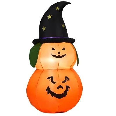 Tangkula Halloween Decoration 5FT Inflatable Witch Hat Pumpkin W/ LED Bulbs Blow Up Yard 5 Tangkula Halloween Decoration 5FT Inflatable Witch Hat Pumpkin W/ LED Bulbs Blow Up Yard - Image 5