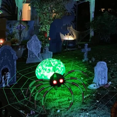 Tangkula Halloween Inflatable Spider with Cobweb Creepy Blow-up Spider with LED Rotating LED Light Green Black Legs Waterproof Halloween Decoration 1 Tangkula Halloween Inflatable Spider with Cobweb Creepy Blow-up Spider with LED Rotating LED Light Green Black Legs Waterproof Halloween Decoration