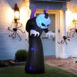 Outsunny HOMCOM 7' Halloween Inflatables Outdoor Decorations Pumpkin Reaper, Ghost Blow Up LED Yard Decor for Garden, Lawn, Party, Holiday, Waterproof