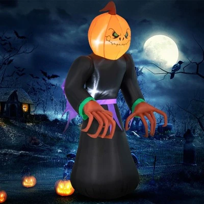 Tangkula 6.5 FT Halloween Inflatable Pumpkin Reaper Giant Blow up Ghost Decoration w/Pumpkin Face Built-in Lights Ground Stakes 1 Tangkula 6.5 FT Halloween Inflatable Pumpkin Reaper Giant Blow up Ghost Decoration w/Pumpkin Face Built-in Lights Ground Stakes