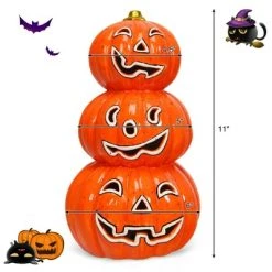 Costway Pre-Lit Halloween Pumpkin Lantern 3 Tiers Hand-Painted Ceramic Pumpkins