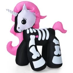 Tangkula 5.5 FT Halloween Inflatable Skeleton Unicorn with Build-in LED Lights & Blower Blow Up Yard Decorations