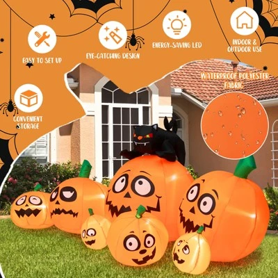 Tangkula 9.5 FT Long Inflatable Pumpkin Combo w/ Black Cat Extra Long Blow-up Pumpkin Halloween Decoration w/ Built-in LED Lights 6 Tangkula 9.5 FT Long Inflatable Pumpkin Combo w/ Black Cat Extra Long Blow-up Pumpkin Halloween Decoration w/ Built-in LED Lights - Image 6
