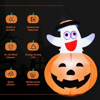 Tangkula Halloween Decoration Inflatable Ghost in Pumpkin Halloween Ghost Pumpkin lantern 4 Tangkula Halloween Decoration Inflatable Ghost in Pumpkin Halloween Ghost Pumpkin lantern - Image 4